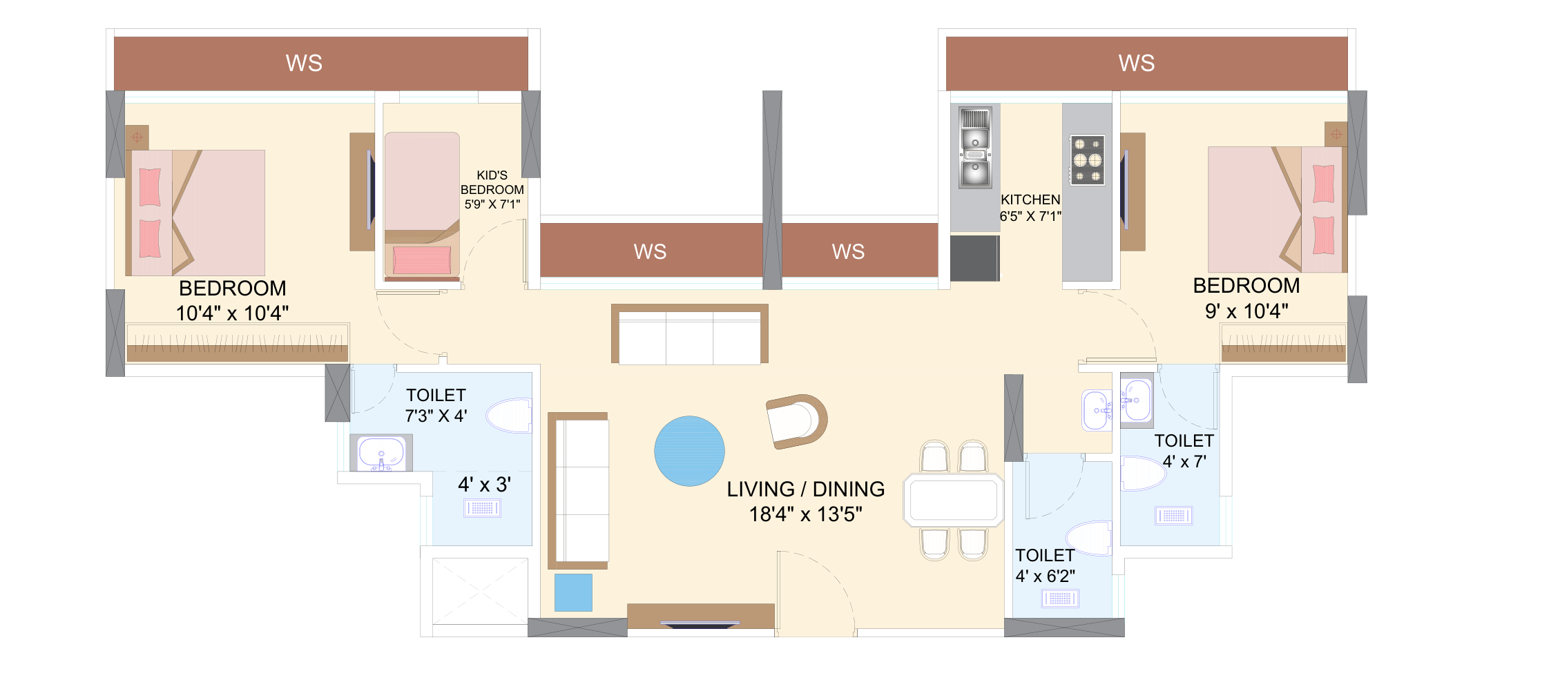 2 BHK premium residence layout