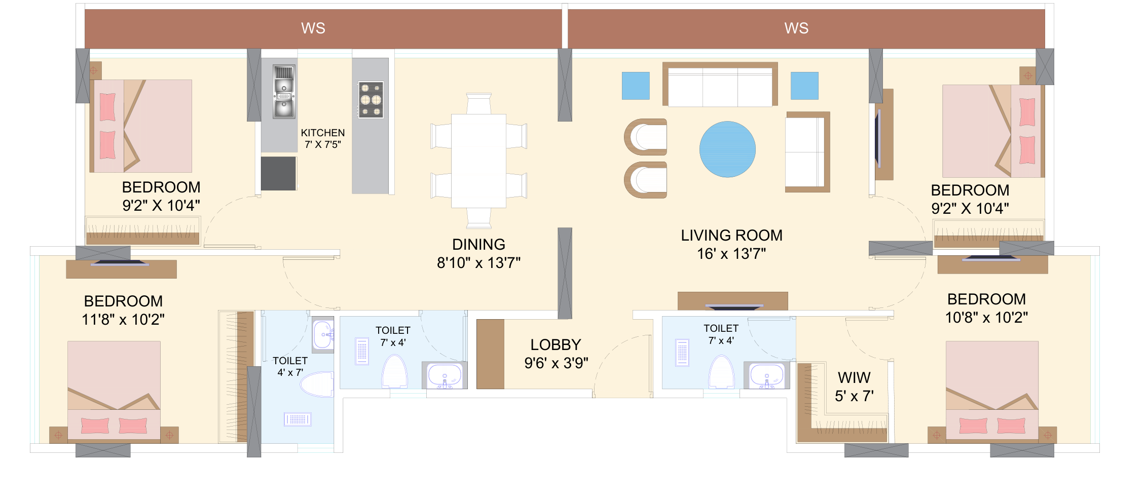 3 BHK grand residence layout
